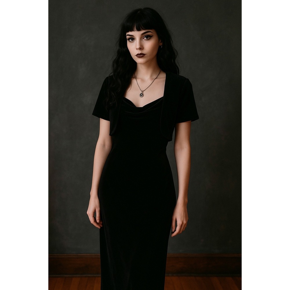 Vintage Black Velvet Social Circles 2‎ Pc Bolero Dress Womens Size 6 Goth Whimsy